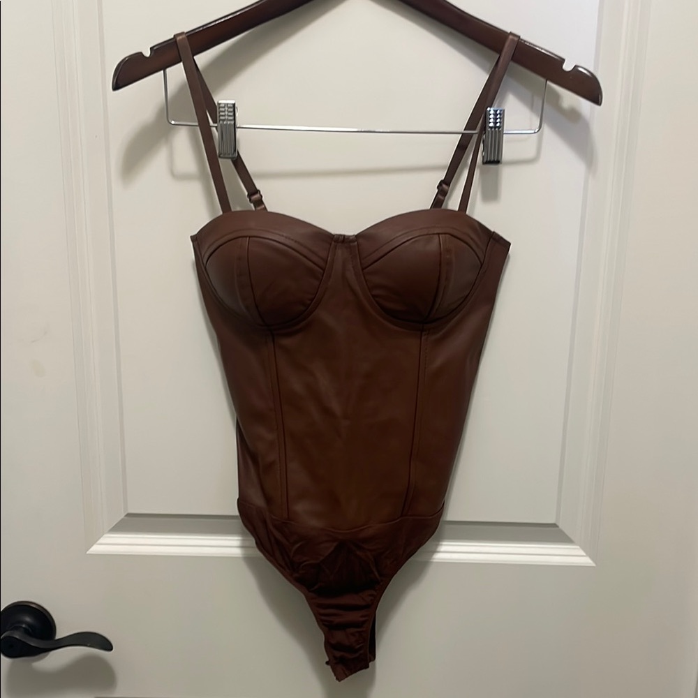 Brown Corset-Style Bodysuit with Adjustable Straps Size XS